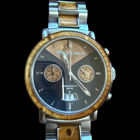 Original Grain Chronograph Watch Steel & Wood Japan Movement 10ATM Date main image 7